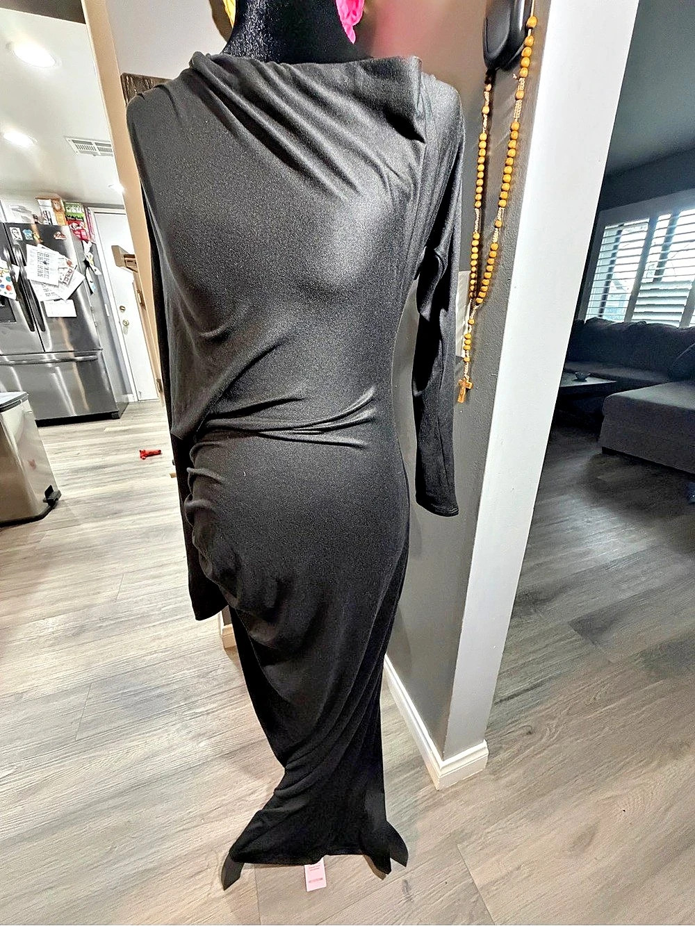 Pretty Little Things One Shoulder Long Sleeve Maxi Dress Black One Shoulder Maxi